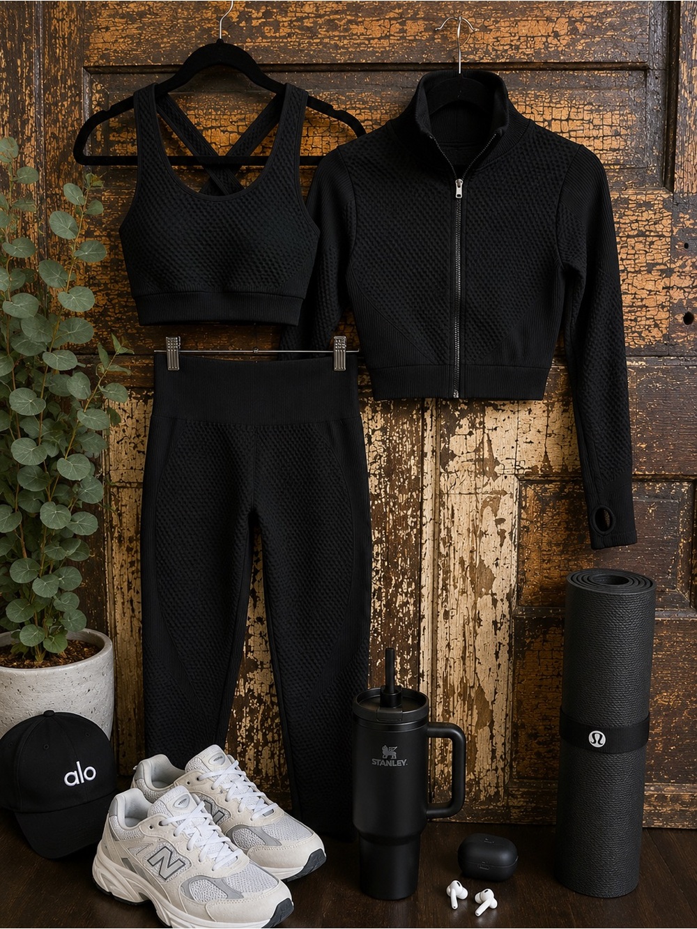 JoyLab 3-Piece Black Activewear Set | Leggings Sports Bra Jacket | L